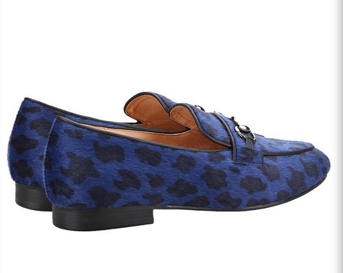 Men's Fashion Round Toe Metal Decor Leopard Slip On Loafers Party Dress Shoes - Picture 7 of 7