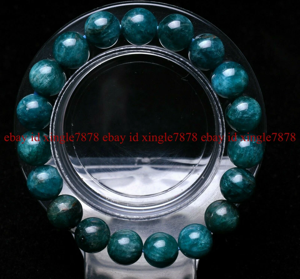 Pulsera Cuentas Redondas Cristal Apatita Azul Claro Calidad Gema Natural 10mm Foto 2 de 4