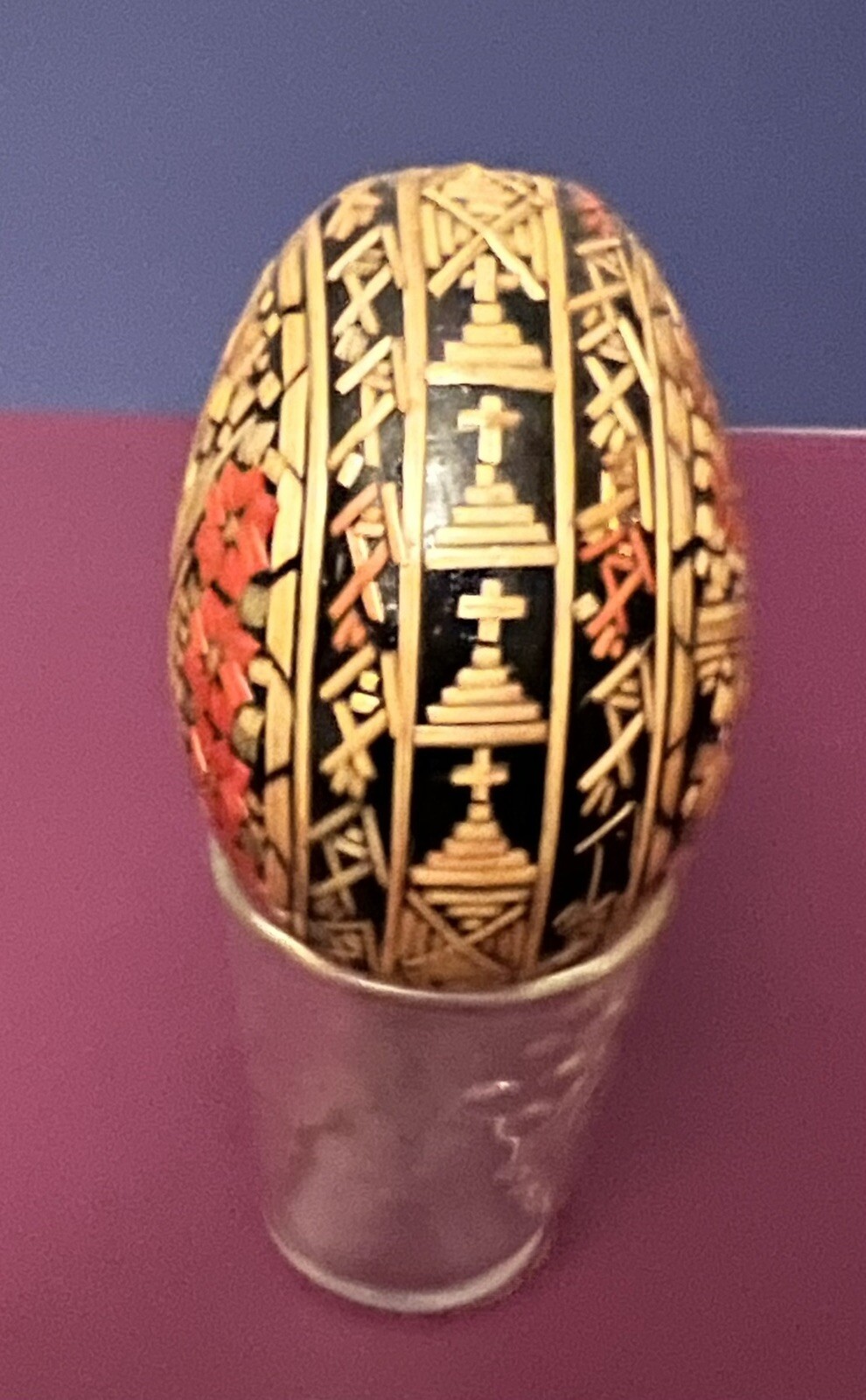 Straw Marquetry Folk Art Egg Czech 2 3/4”