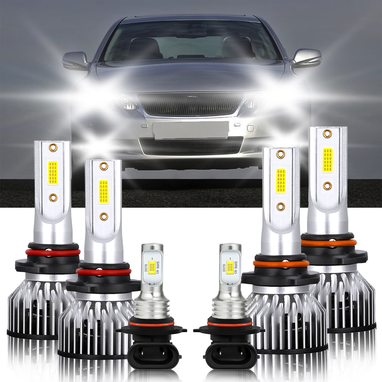 For Lexus GS430 2001-2004 6Pcs 9005 9006 9145 LED Headlight+Fog Light Bulbs Kit