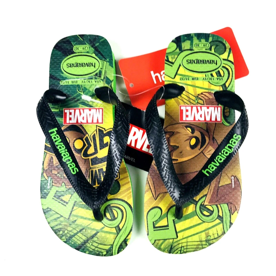 Havaianas Kids Green Black Disney Marvel Groot Print Flip Flop Sandal Sz 13C/1Y - Image 2 of 4