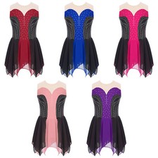 Kids Girls Dress Keyhole Back Figure Ice Skating Performance Ballet Rhinestone