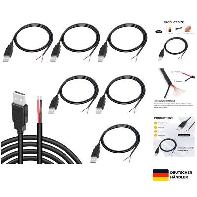 USB Pigtail 6 Stück, 0,3 m, 2-polig, für einfaches Aufladen, flexibel und lan...