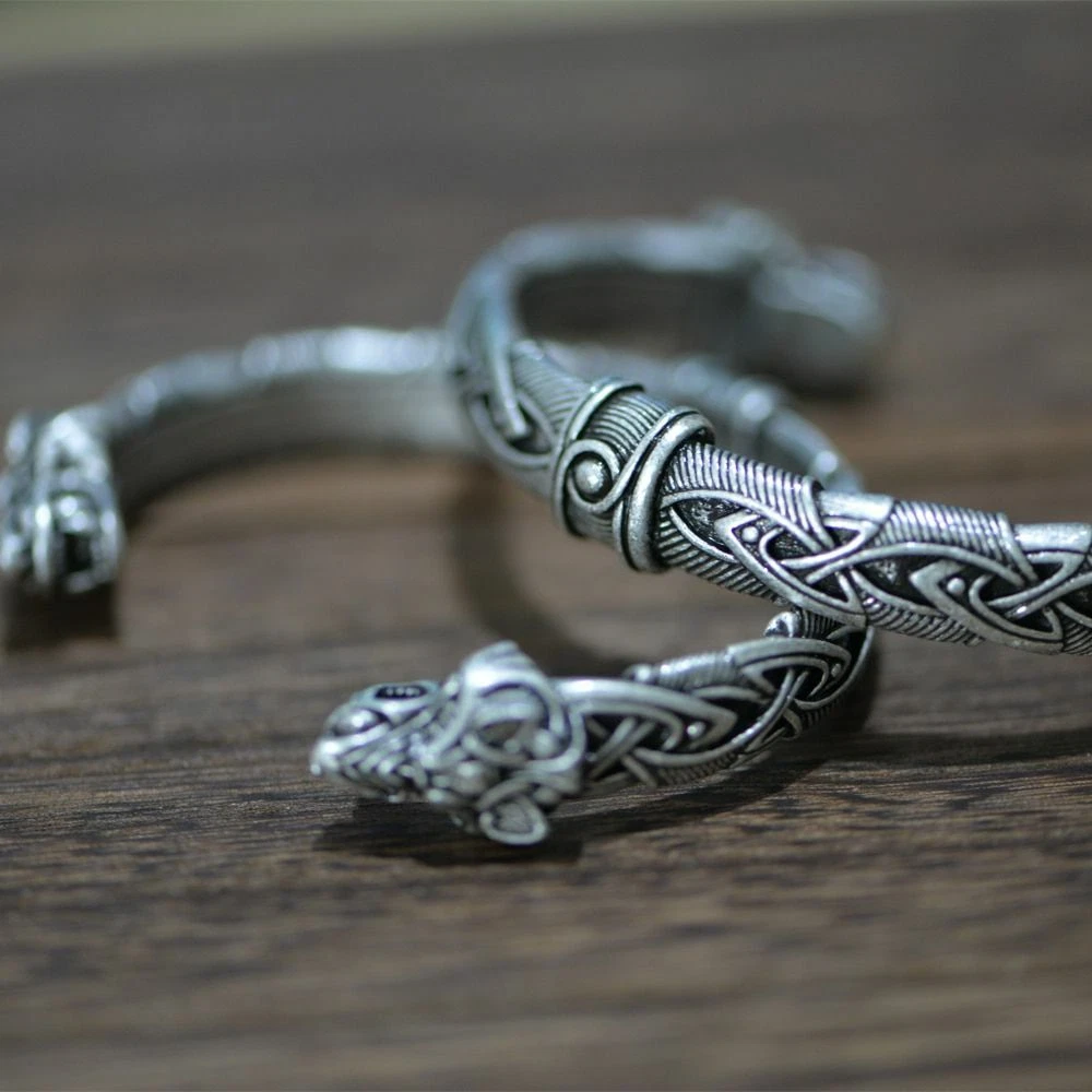 Men Norse Viking Bracelet Women Wolf Head Bangles Man Talisman
