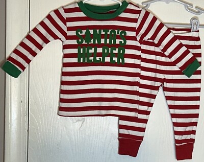 Simple Joys Baby Boy 6/9 Months Pajamas Christmas Two Piece Red/White Stripe EUC