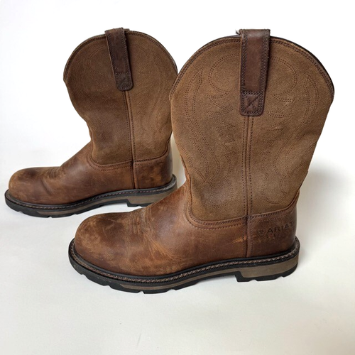 Ariat Mens 8.5 D Steel Toe Work Boots Brown Groundbreaker Leather Suede 10014241