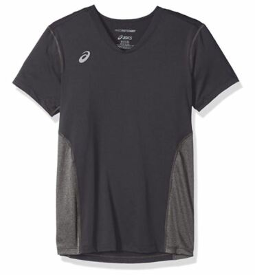 ASICS Jr. Decoy Short Sleeve V-Neck, Steel Grey/Heather Grey, Large