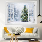 Window Pine Tree Christmas Balls Tapestry Wall Hanging for Living Room Bedroom