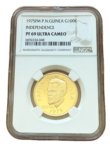 Papua New Guinea 1975 FM Gold 100 Kina NGC PF69UC Independence