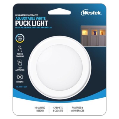 Amertac White Battery Powered LED ADjustable Puck 80 Lm Light 1 pk