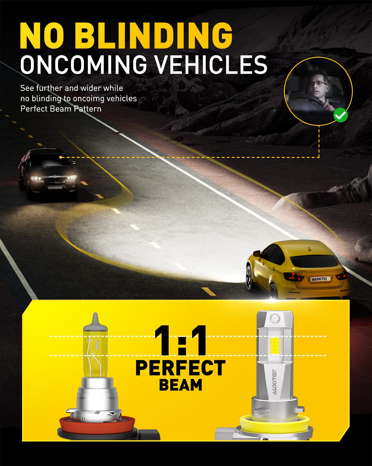 9006 Led Headlight Bulb AUXITO H11 LED Headlight Bulbs, Wireless H8 H9 H11 Headlight Bulb 100w 20000lm Per Set 6000k Cool White 600 Brighter Pack Of 2 9005 Led Headlight Bulb - Foto 6