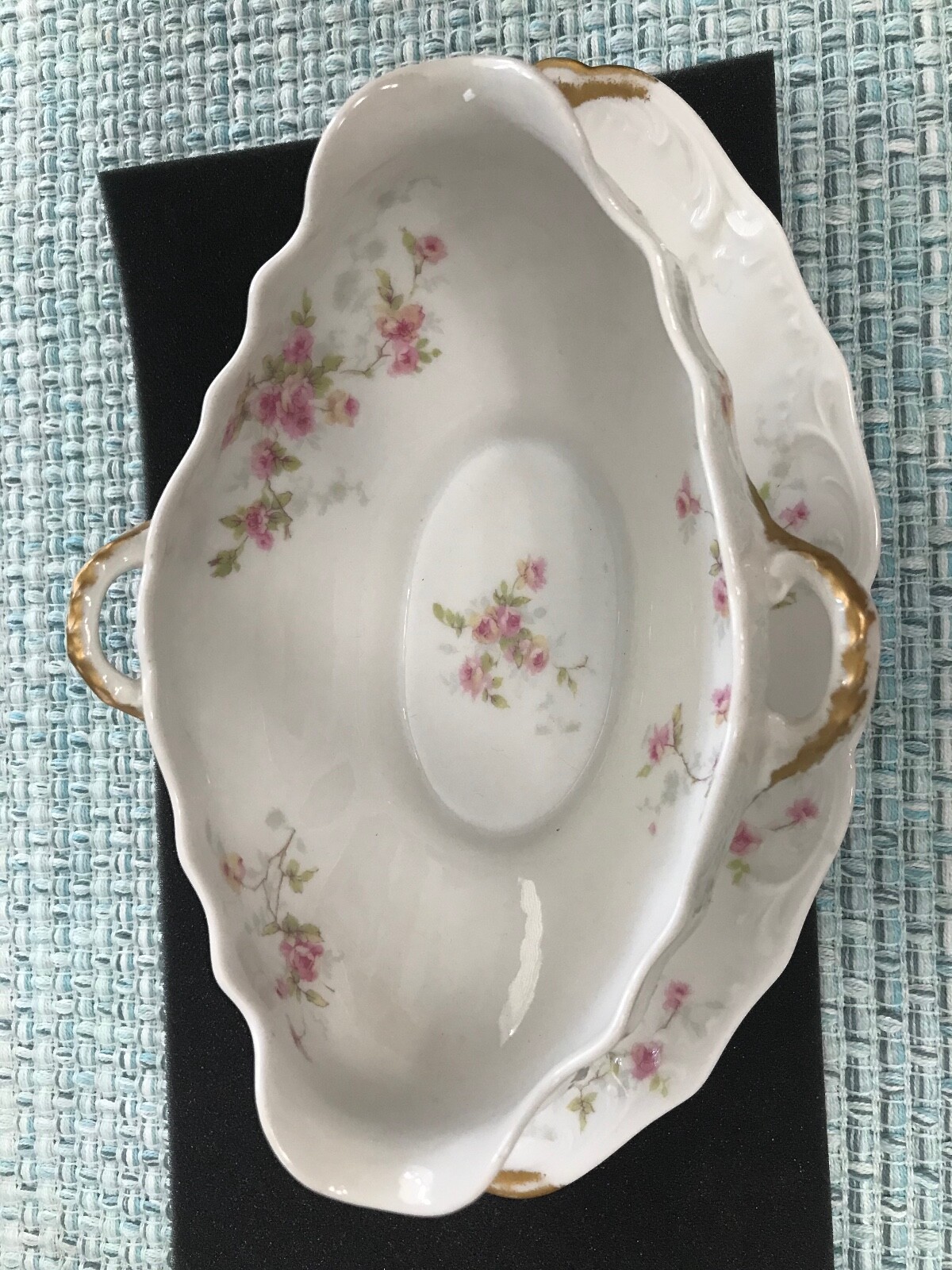 Theodore Havilland Limoges France, Schleiger, Gravy boat& plate, Porcelain, Rose