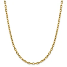 Real 14kt Semi-solid Diamond Cut 4.9mm Open Link Cable Chain; 20 inch