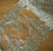 3 Yards 10" Wide Ivory Tulle Lace/Embroidered Gold Metallic Flower Wedding q0067
