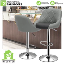 Set of 2 Adjustable Swivel Bar Stool Kitchen Counter Height Pub Chair Black/Grey