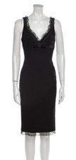 D&G Size XS V-Neck Midi Length Sheath Dress Black Lace and Bow Accents