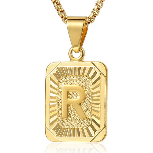 Yellow Gold Plated Stainless Steel Initial Letter A-Z Pendant Necklace Box Chain - Picture 7 of 38