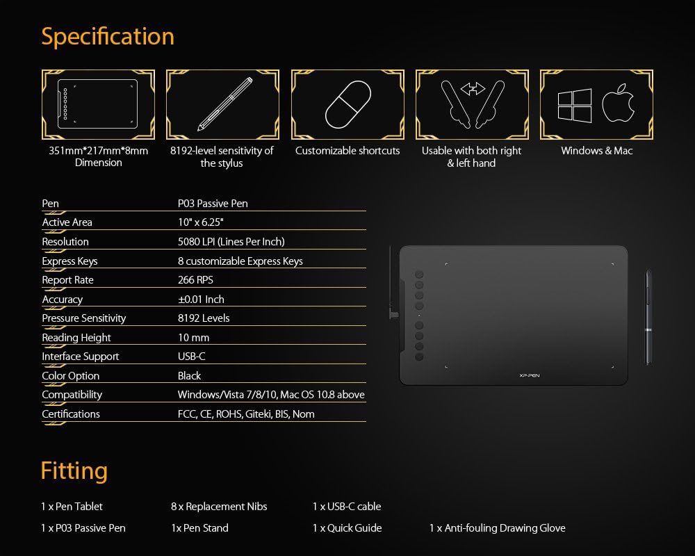 XPPen Deco01 Professional Graphic Drawing Tablet with 8192 levels