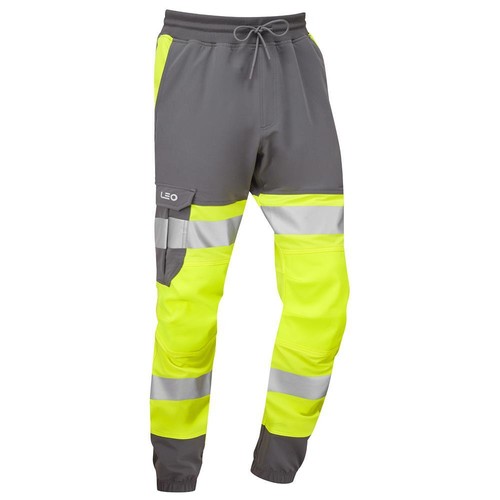 Leo Hawkridge recycled stretch high visibility yellow/grey jog pants #JT01 - Picture 2 of 4