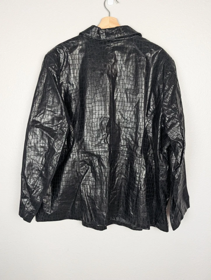 Dialogue Jacket Womens 3X Black Croc Embossed Leather Button Front Plus Pockets - Image 2 of 4