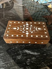 A Beautiful Wooden Hinged Box with In Laid White Shell. Excellent Condition