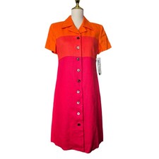 Vintage KG Studio Linen Colorblock Dress Orange Pink NWT Rare Size 8