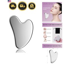 Stainless Steel Gua Sha Facial Tool Metal Silver Guasha for Face Chin Jawline...