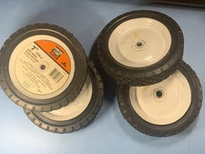 Four Power Care 7" Steel Lawn Mower Wheels, Made in USA from 1990s, never used