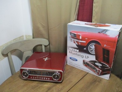 RETRO Ion Ford Mustang LP Turntable 4-in-1 Classic Car Record Player Radio, Red
