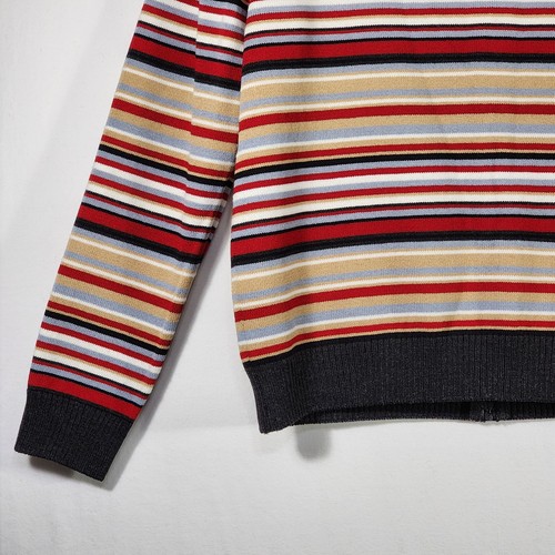 St. John Zip Up Sweater Carigan Jacket Sz S Santana Knit Stripe Red Tan Charcoal - Picture 10 of 21