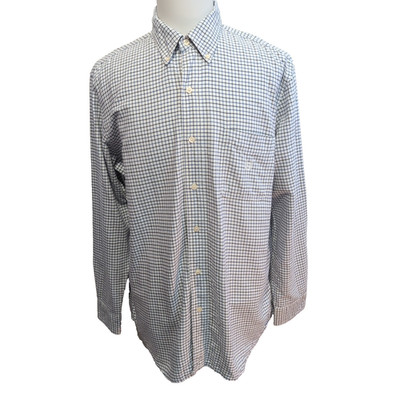 Chaps Shirt blau weiß klein kariert 100% Baumwolle Logo bestickt L