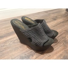 Sbicca Vintage Collection Black Crochet Wedge Platform Sandals Size 9.5