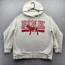 PINK Victoria's Secret Hoodie Womens Medium Cream Red Dog Rhinestone Pullover