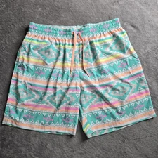 Chubbies Shorts Men's XL Teal Aztec En Fuegos 7" Swim Trunks Lined Drawstring