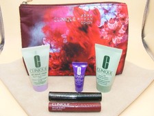 CLINIQUE  Lot of Trial / Sample Size Cosmetic Items plus Makeup Bag