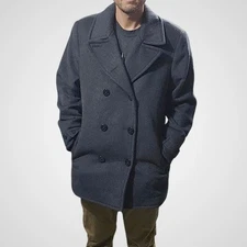 Lands End Wool Blend Peacoat LT Gray Double Breasted Classic Winter Coat