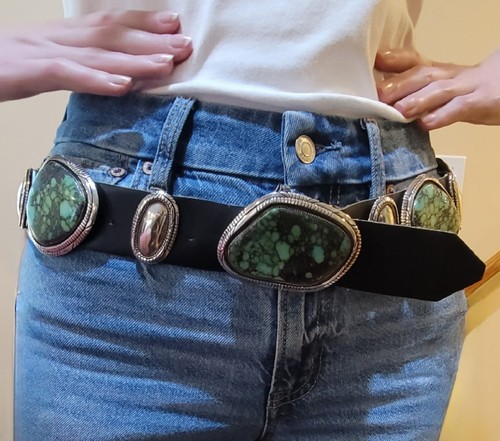 Treasure Mountain Hubei Spiderweb Turquoise Sterling Silver Concho Belt