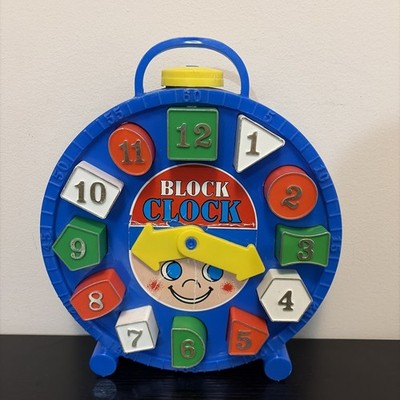 AMLOID BLOCK CLOCK VINTAGE 1970-80's BLUE PLASTIC KIDS TIME LEARNING TOY PUZZLE 