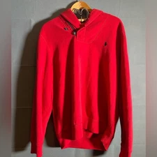 Polo Ralph Lauren Shawl Pullover Green Sweater XL red zipper and button