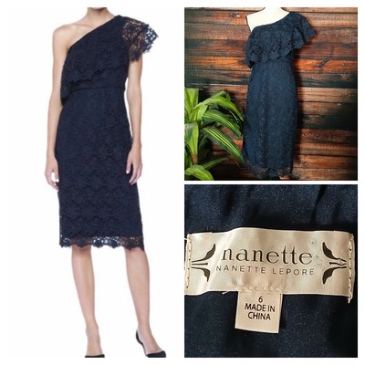nanette lepore navy lace dress Nanette Lepore Dress Women's 6 Lace Button Up A Line Cocktail Dark Navy