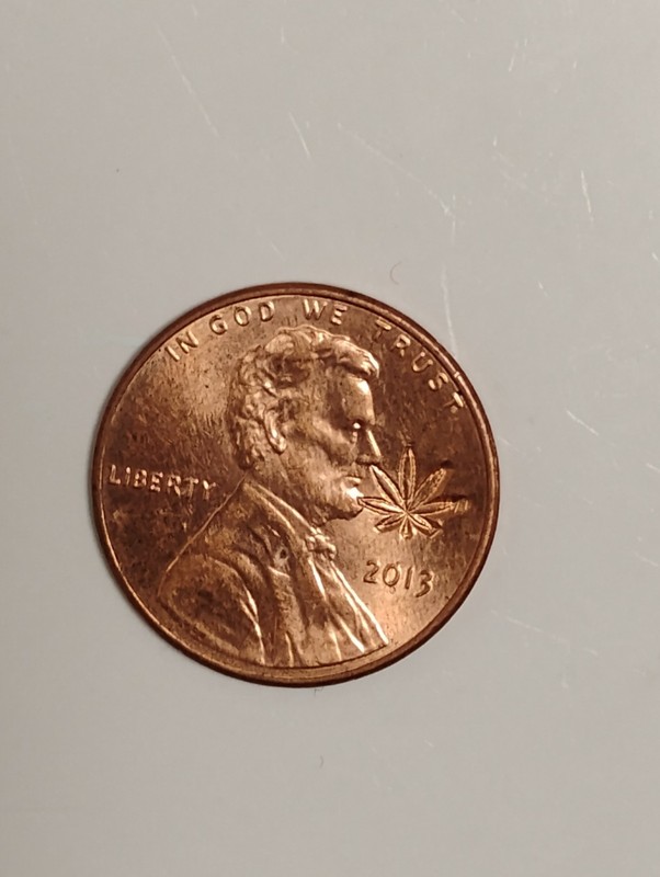 💜2013 Lincoln Penny With Marijuana Stamp