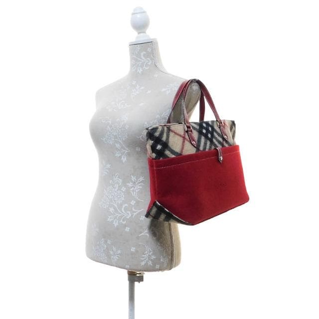 Burberry Blue Label Tote Bag Red Nova Check Wool Leather Made in Japan New thumbnail 22