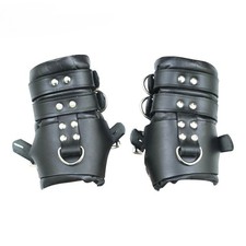 Genuine Cowhide Leather Wrist Cuffs Black Bdsm Suspension Cuffs Lockable Set