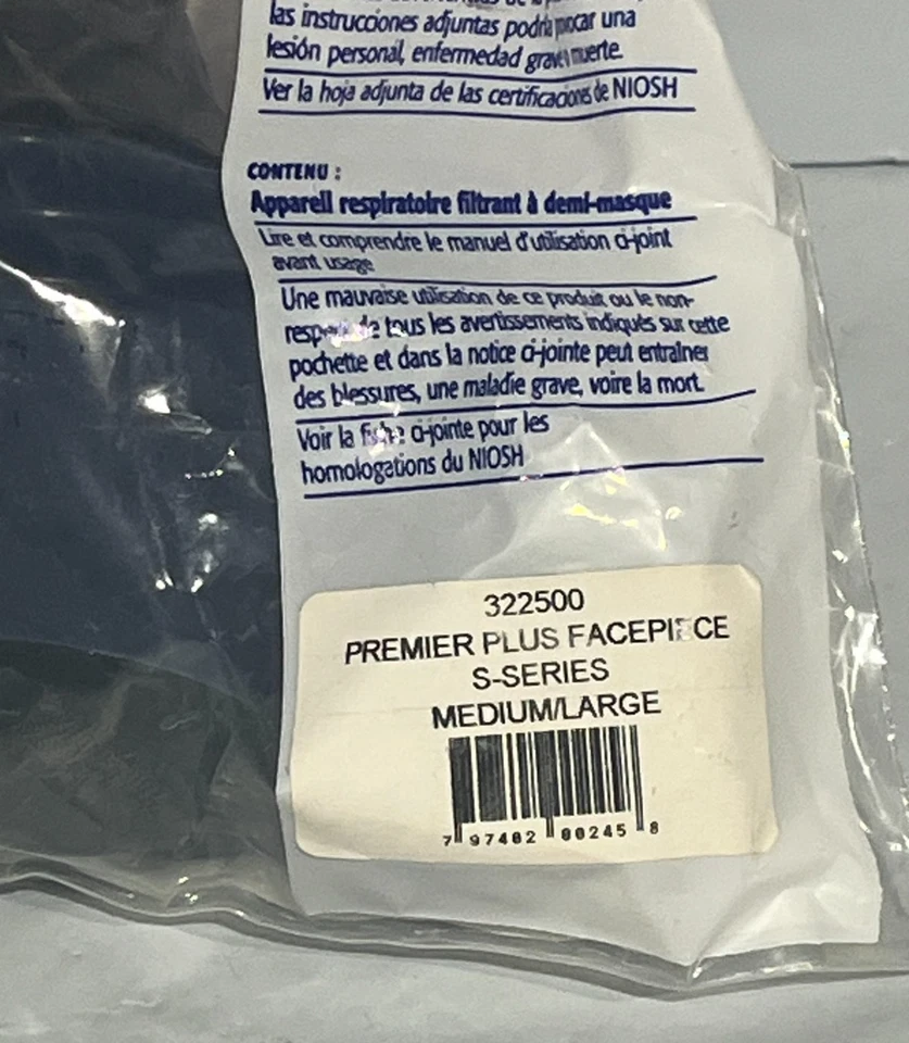 Máscara facial de protección respiratoria reutilizable SURVIVAIR MEDIA CARA HECHA EN EE. UU. MD/LG Foto 3 de 4