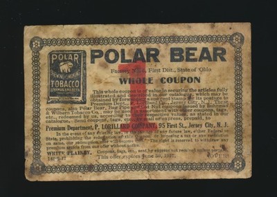 1909-1911 T206 POLAR BEAR TOBACCO (Baseball Related) *Original Coupon*