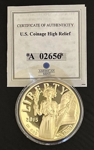 American Mint 2015 American Liberty 24K Gold Layered Plated Coin & COA