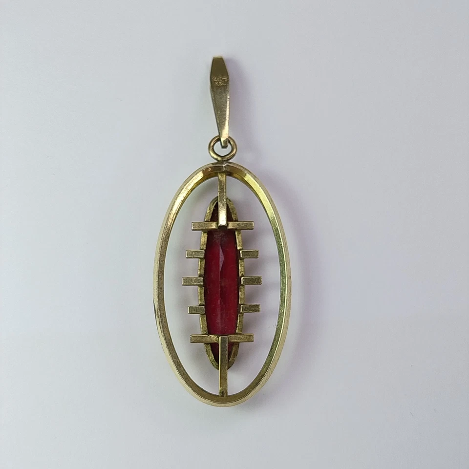 Vintage 1980 Soviet Russia 14ct Yellow Gold Rolled Pendant Nivette Cut Ruby - Image 2 of 4