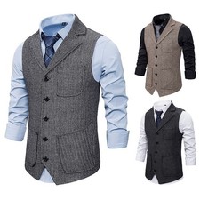 Tweed Herringbone Men's Vest Waistcoat for Tuxedo Wedding Prom Formal Vest