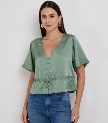 Levi's Damen Bluse Crop Top Kurzarmshirt, Grün, M