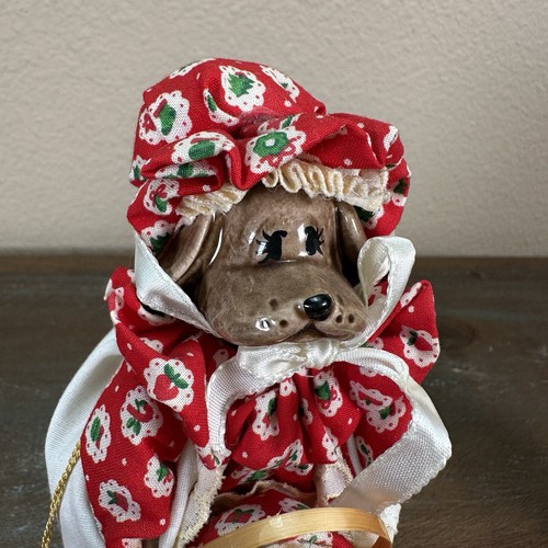 1980s Hound Dog Porcelain Face Handcrafted Christmas Ornament Set By Just Ducky - Picture 7 of 17